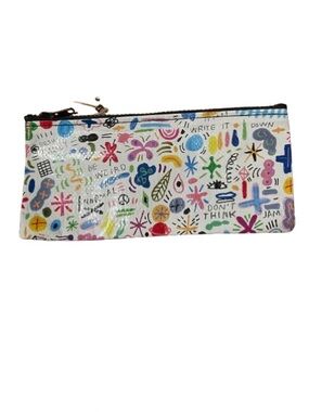 NWOT Blue Q Bags Recycled Colorful Doodle Zip Pencil Case Pouch
